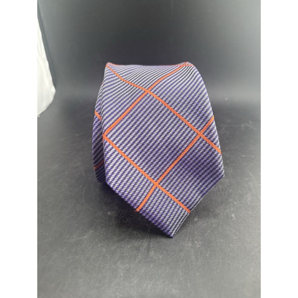 Ted Baker London Silk Tie Purple Orange Windowpane Plaid Mens Designer